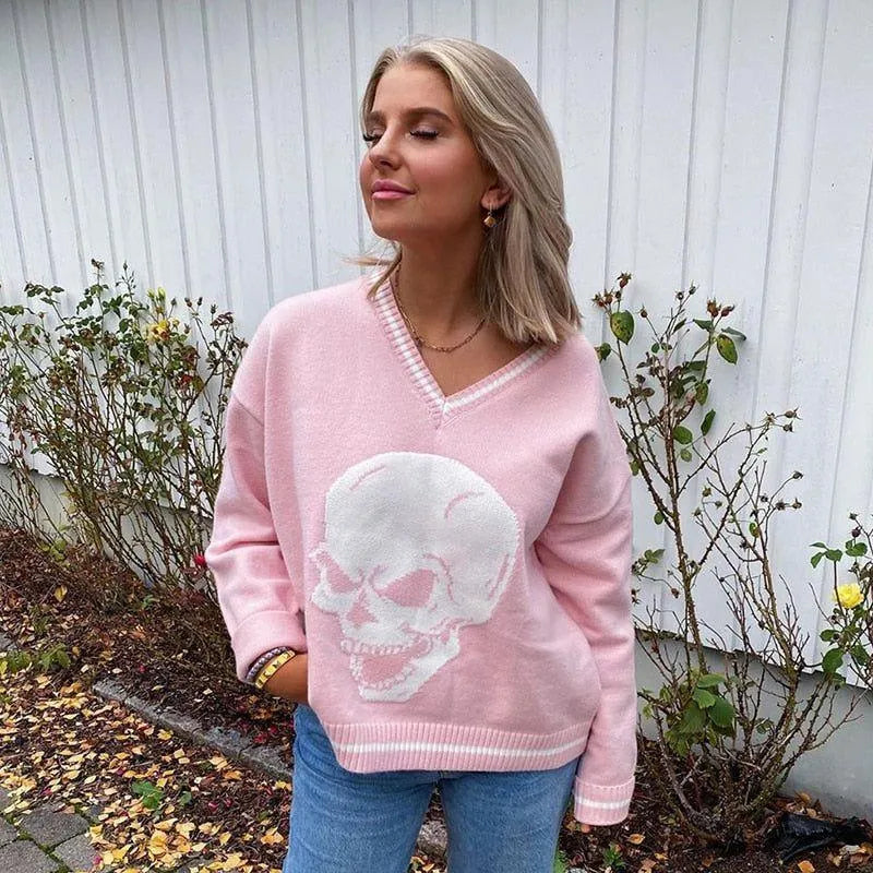 Pull Oversize | Motif Crâne | Maille Douce | Parfait pour un Look Urbain et Décontracté
