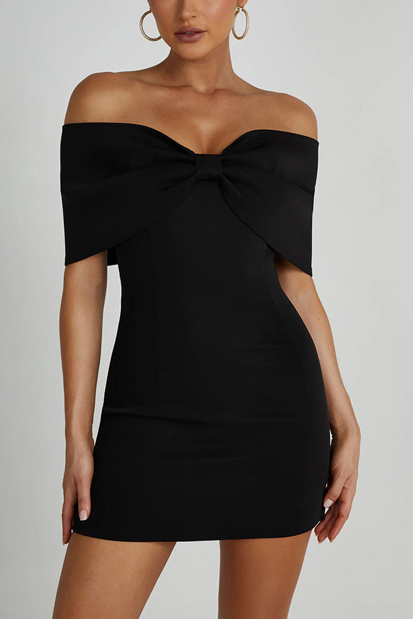 Robe de Soirée | Coupe Courte Élégante | Détail Nœud Bardot | Idéale pour Cocktail ou Événement Raffiné