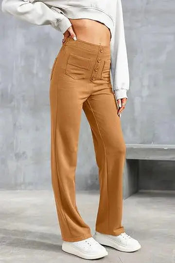 Pantalon Large | Taille Haute | Poches Frontales | Parfait pour bureau et afterworks