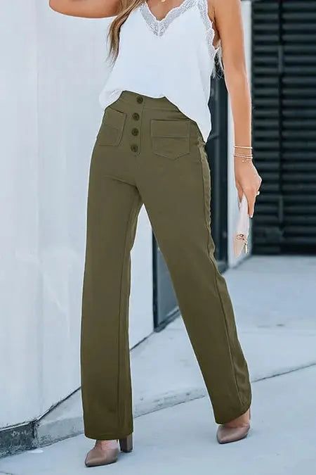 Pantalon Large | Taille Haute | Poches Frontales | Parfait pour bureau et afterworks