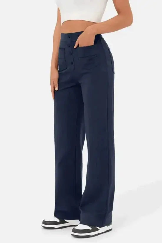 Pantalon Large | Taille Haute | Poches Frontales | Parfait pour bureau et afterworks