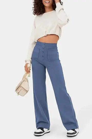 Pantalon Large | Taille Haute | Poches Frontales | Parfait pour bureau et afterworks