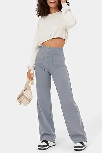 Pantalon Large | Taille Haute | Poches Frontales | Parfait pour bureau et afterworks