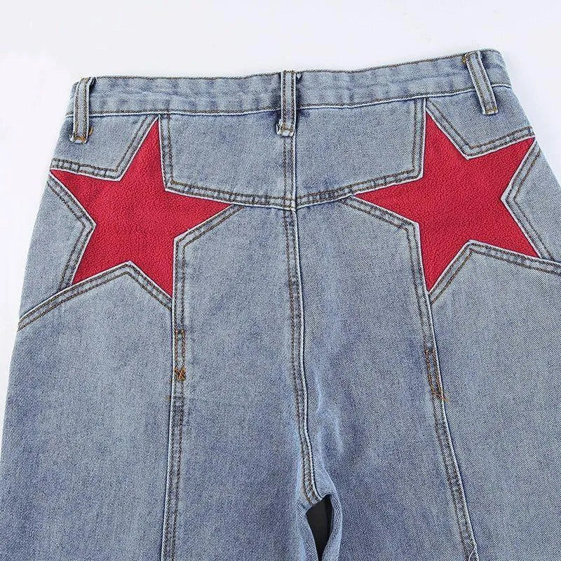 Jean Droit | Étoiles Appliquées | Taille Haute | Parfait pour un look urbain