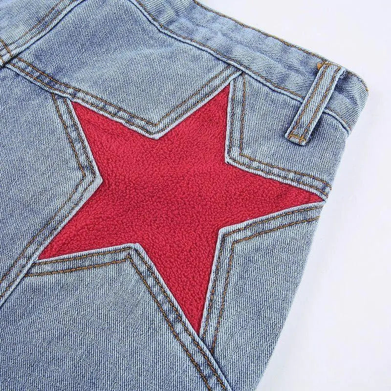 Jean Droit | Étoiles Appliquées | Taille Haute | Parfait pour un look urbain