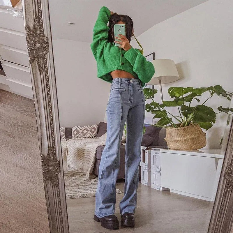 Jean Droit | Étoiles Appliquées | Taille Haute | Parfait pour un look urbain