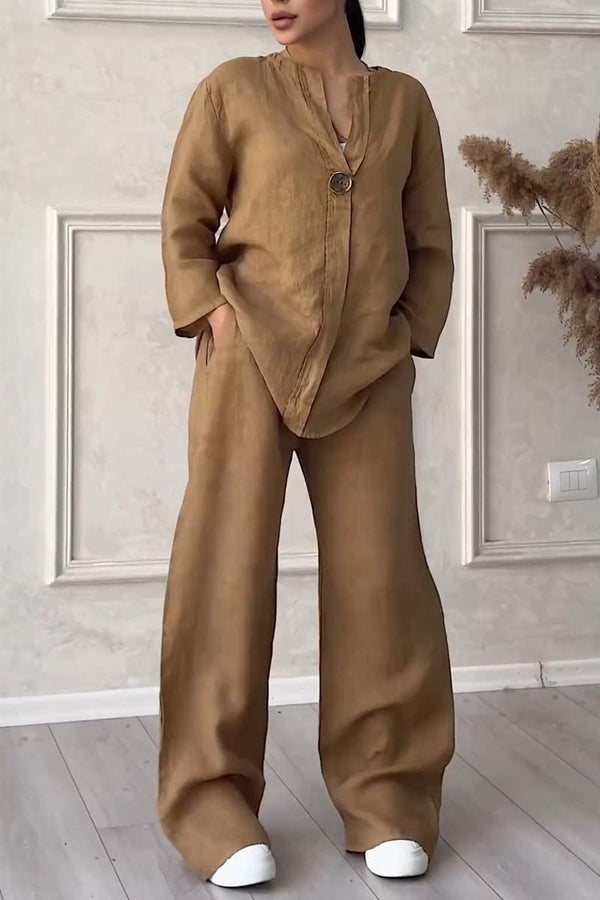 Ensemble Femme | Viscose Légère | Haut Col V & Pantalon Large | Tenue Décontractée Été