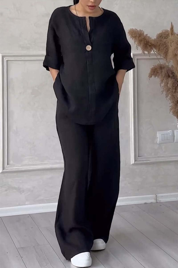 Ensemble Femme | Viscose Légère | Haut Col V & Pantalon Large | Tenue Décontractée Été