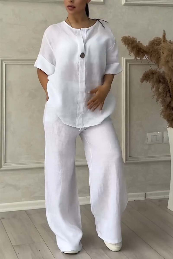 Ensemble Femme | Viscose Légère | Haut Col V & Pantalon Large | Tenue Décontractée Été