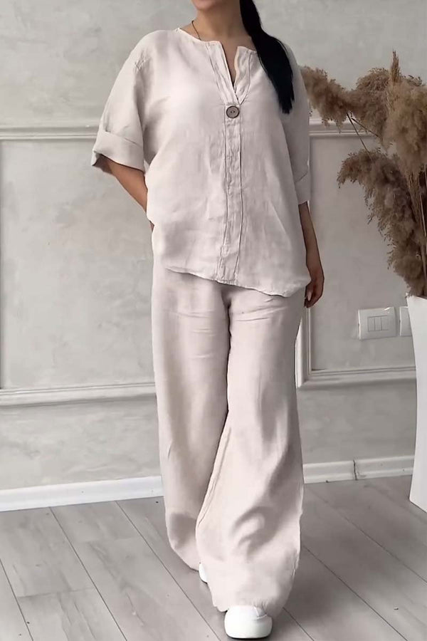 Ensemble Femme | Viscose Légère | Haut Col V & Pantalon Large | Tenue Décontractée Été