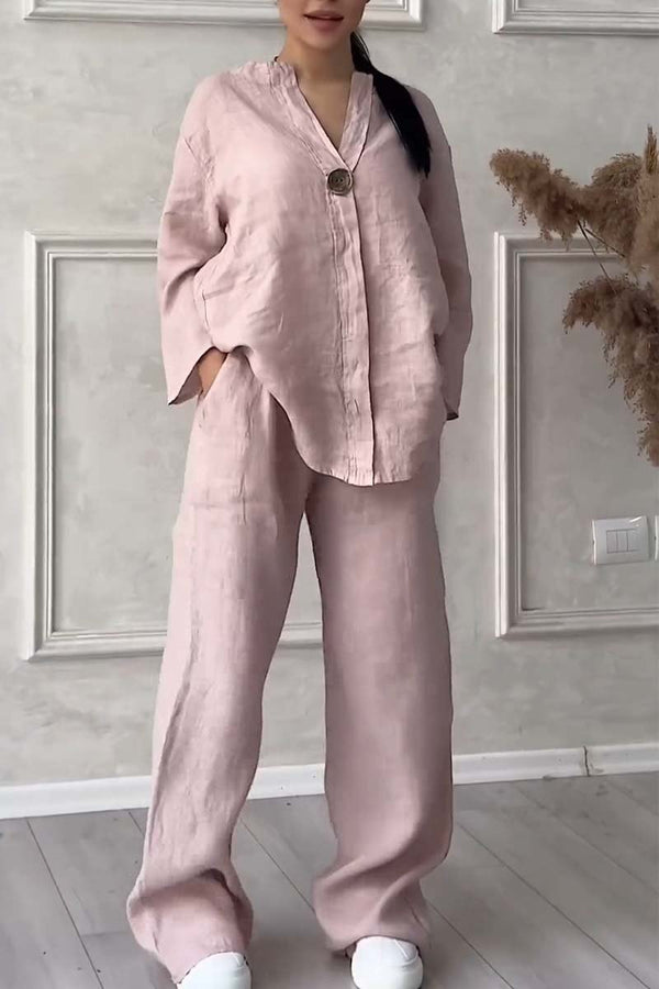 Ensemble Femme | Viscose Légère | Haut Col V & Pantalon Large | Tenue Décontractée Été
