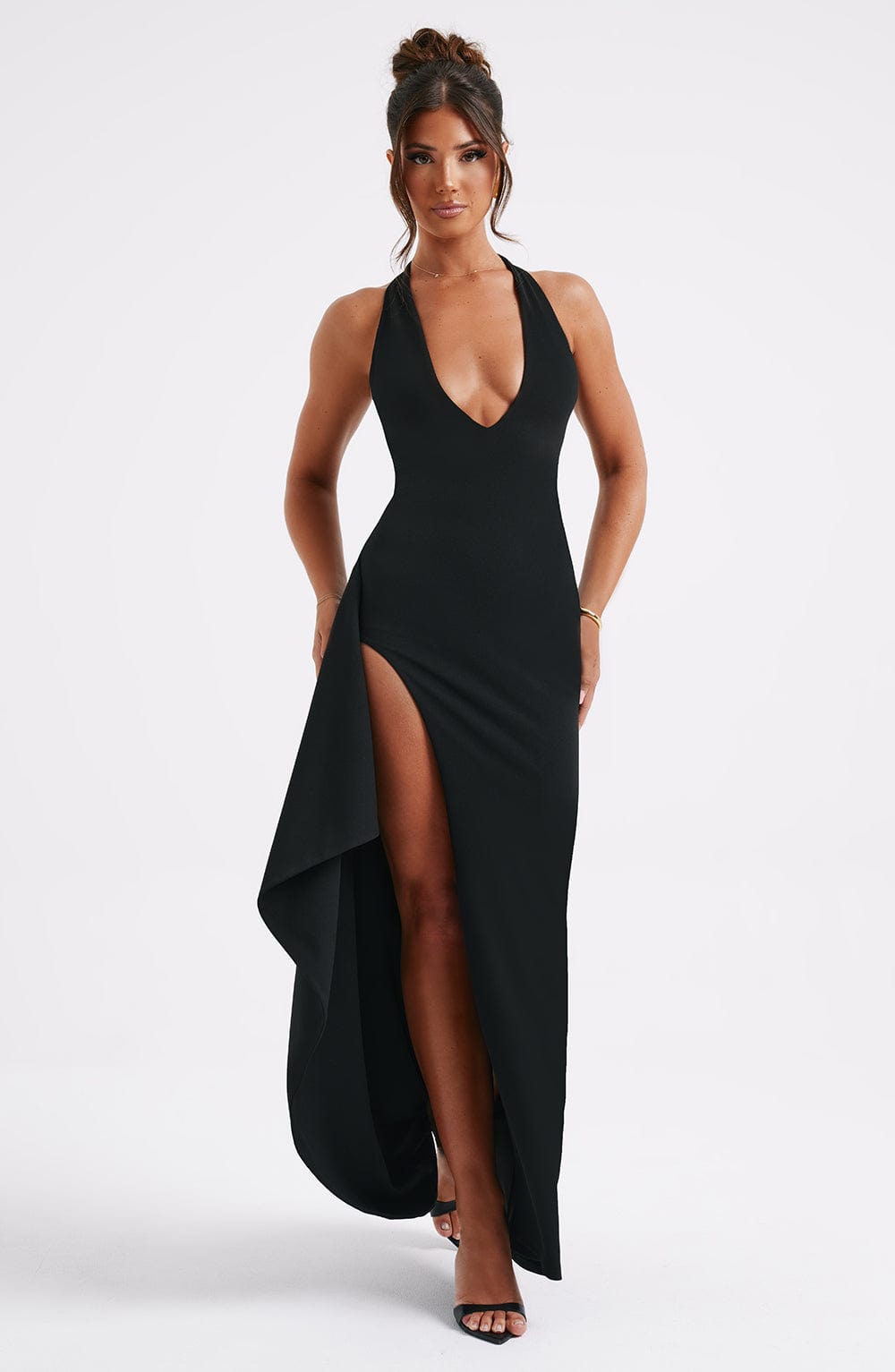 Robe Élégante | Fente Haute Latérale | Encolure Plongeante et Dos Nu | Parfaite pour Soirée ou Événement Formelle