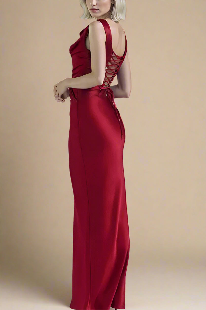 Ensemble Satin | Corset Drapé & Jupe Fendue | Parfait pour soirées d’été