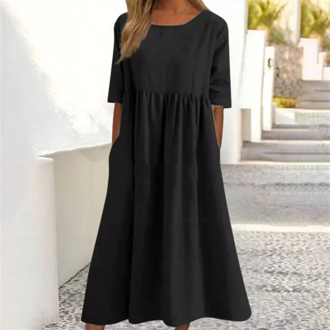 Robe Midi | Jupe Froncée et Manches 3/4 | Idéale pour un style estival aérien