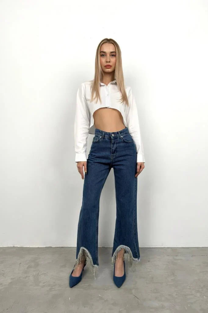 Jean à Franges | Denim | Taille Haute | Idéal pour festivals et brunchs d’été