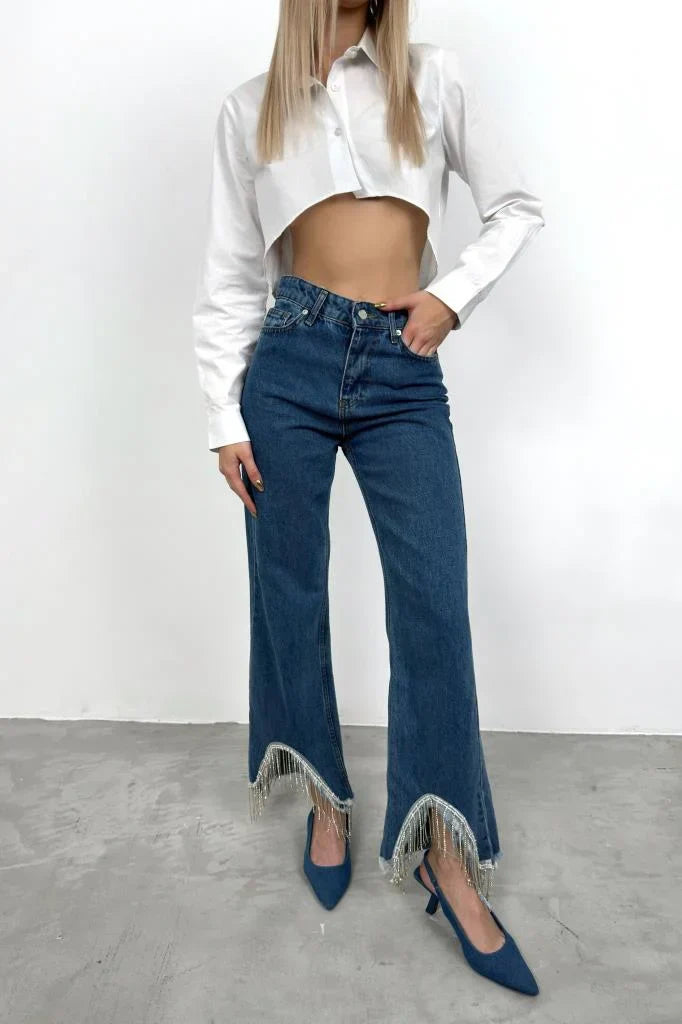 Jean à Franges | Denim | Taille Haute | Idéal pour festivals et brunchs d’été