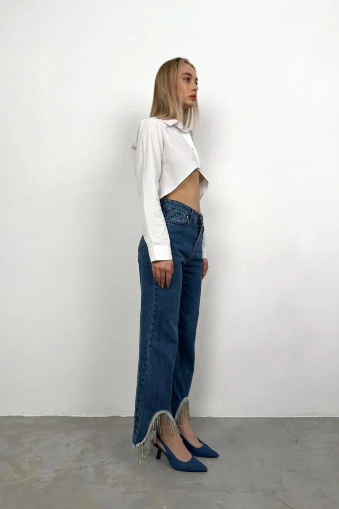 Jean à Franges | Denim | Taille Haute | Idéal pour festivals et brunchs d’été