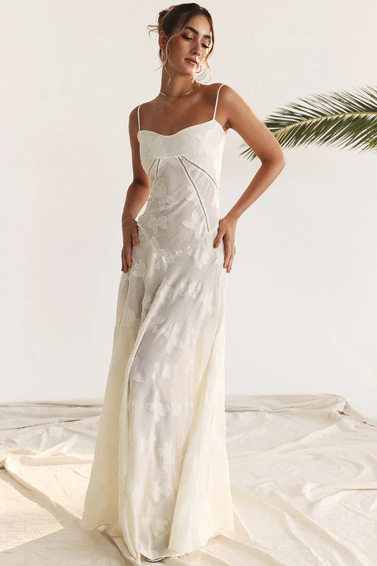 Robe Longue Brodée | Polyester Brodé | Élégance Estivale | Mariages & Réceptions
