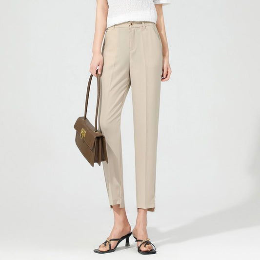 Pantalon Droit | Taille Mi-Haute | Plis Marqués | Idéal pour bureau et déjeuners d’affaires