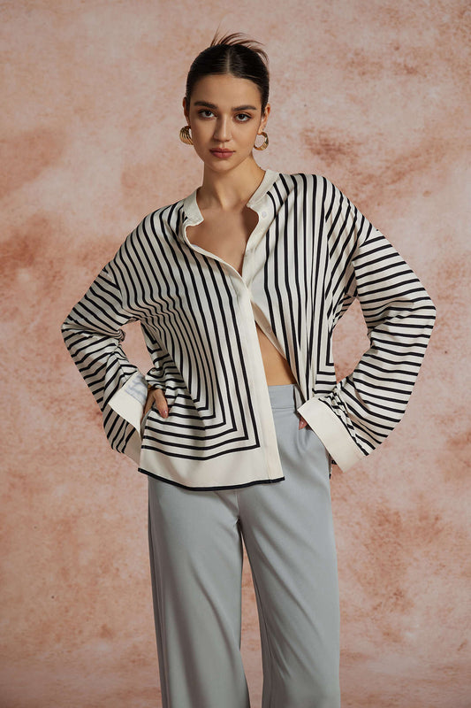 Blouse à Rayures | Coupe Ample | Col Chemise | Idéale pour tenues de printemps