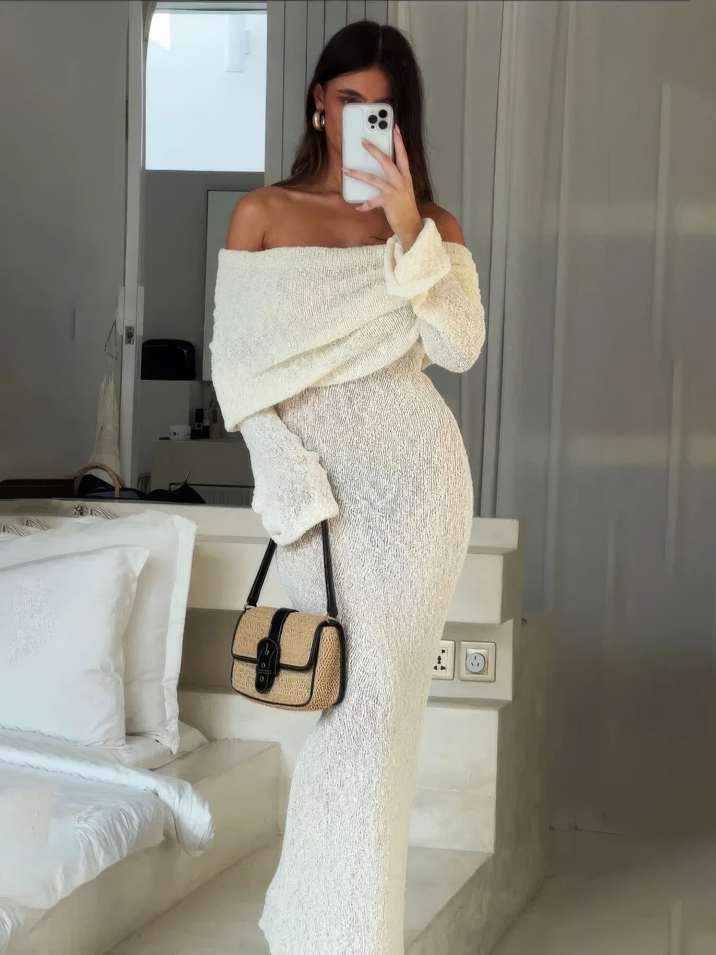 Ensemble Maille Bardot | Maille Extensible | Silhouette Flatteuse | Soirées Décontractées