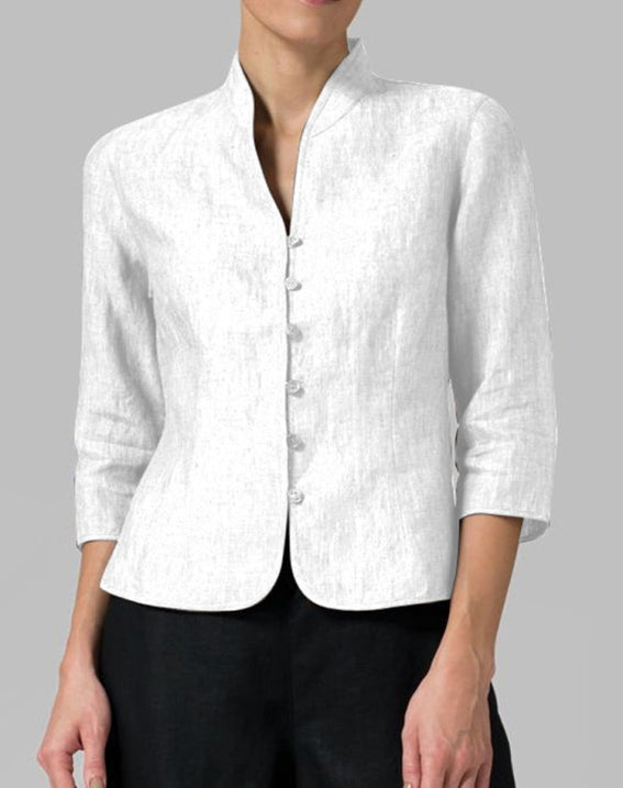 Blouse Femme Formelle | Col Officier, Manches 3/4 | Style Sophistiqué Ajusté