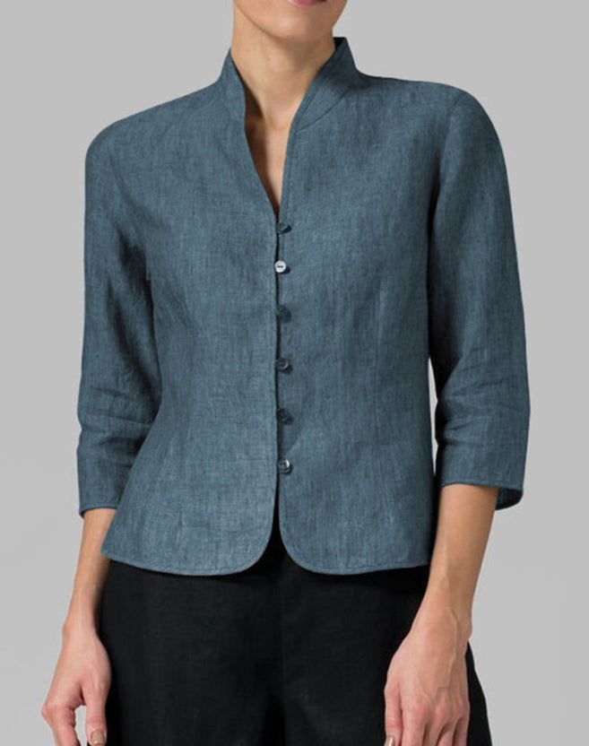Blouse Femme Formelle | Col Officier, Manches 3/4 | Style Sophistiqué Ajusté