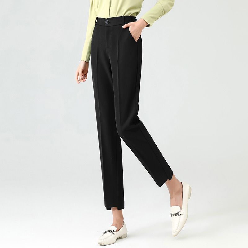 Pantalon Droit | Taille Mi-Haute | Plis Marqués | Idéal pour bureau et déjeuners d’affaires