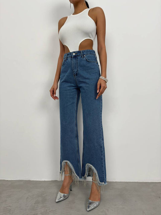 Jean à Franges | Denim | Taille Haute | Idéal pour festivals et brunchs d’été