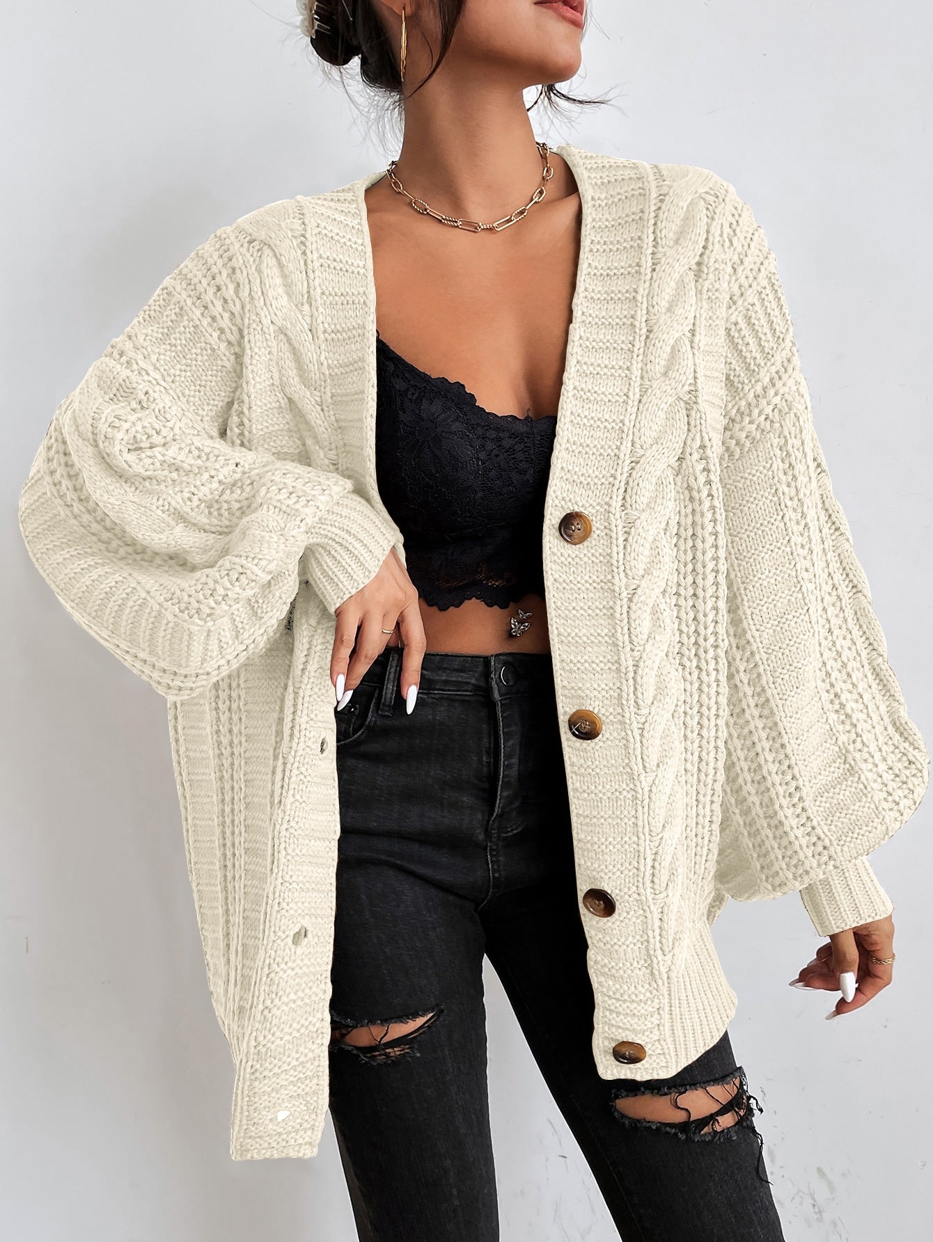 Cardigan en maille torsadée | Chaud et décontracté | Pour les tenues cocooning et les sorties détente