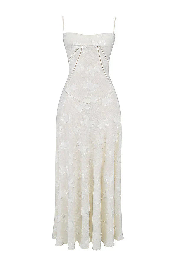 Robe Longue Brodée | Polyester Brodé | Élégance Estivale | Mariages & Réceptions
