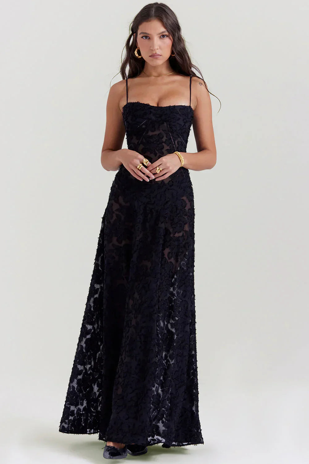 Robe Longue Brodée | Polyester Brodé | Élégance Estivale | Mariages & Réceptions