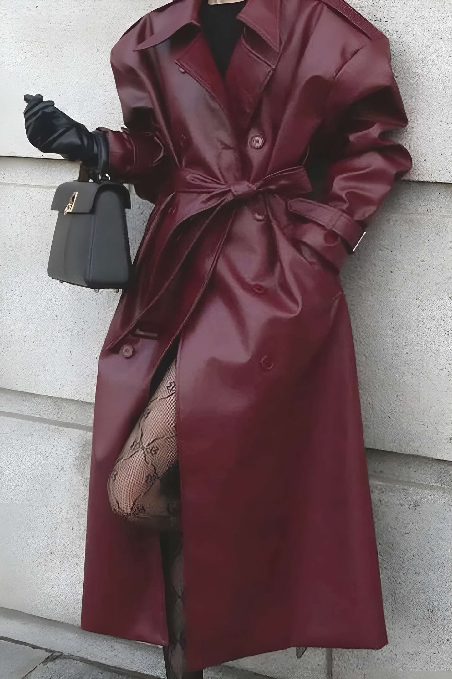 Trench Long Effet Cuir | Élégant et Audacieux | Parfait pour la Mi-Saison et les Looks Chic Urbains