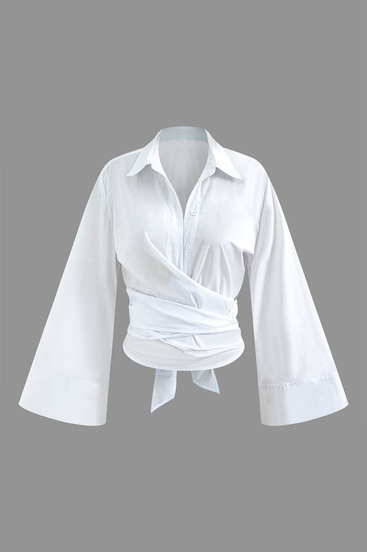 Chemise Élégante | Manches Évasées | Taille Ceinturée | Parfaite pour le bureau ou les looks habillés