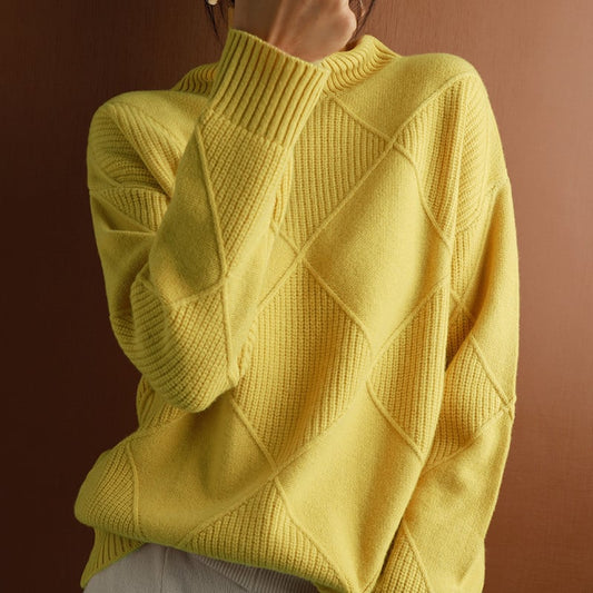 Pull Femme | Col Montant et Motif Géométrique | Idéal pour un look élégant et confortable en hiver