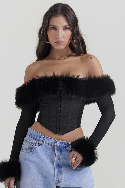 Corset Plumes | Similicuir Structuré | Soirées Glamour