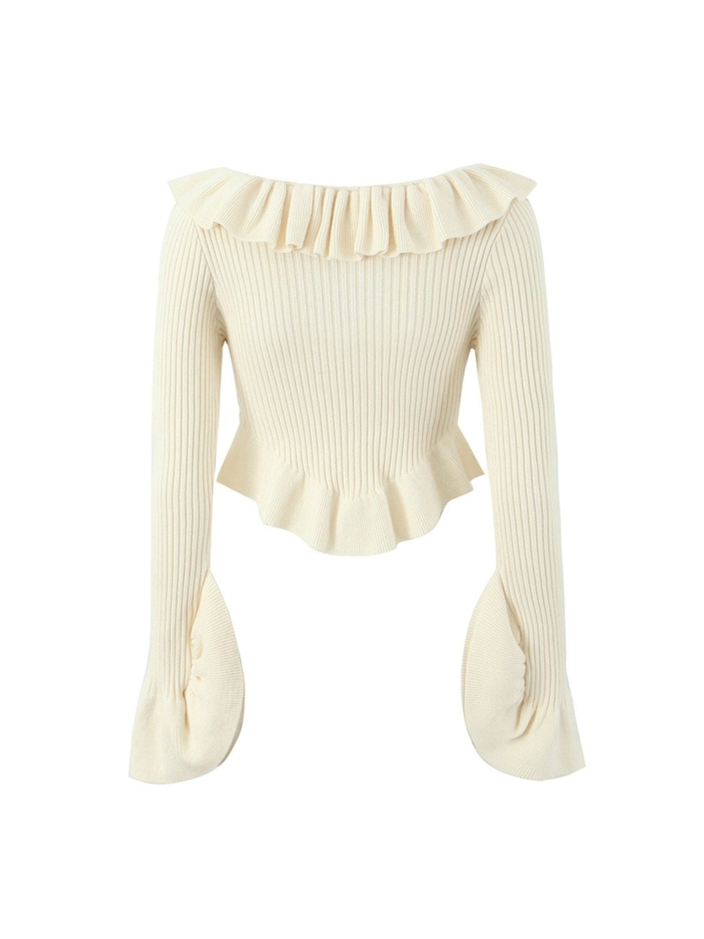 Top Maille | Col Rond à Volants | Coupe Ajustée | Parfait pour déjeuners printaniers