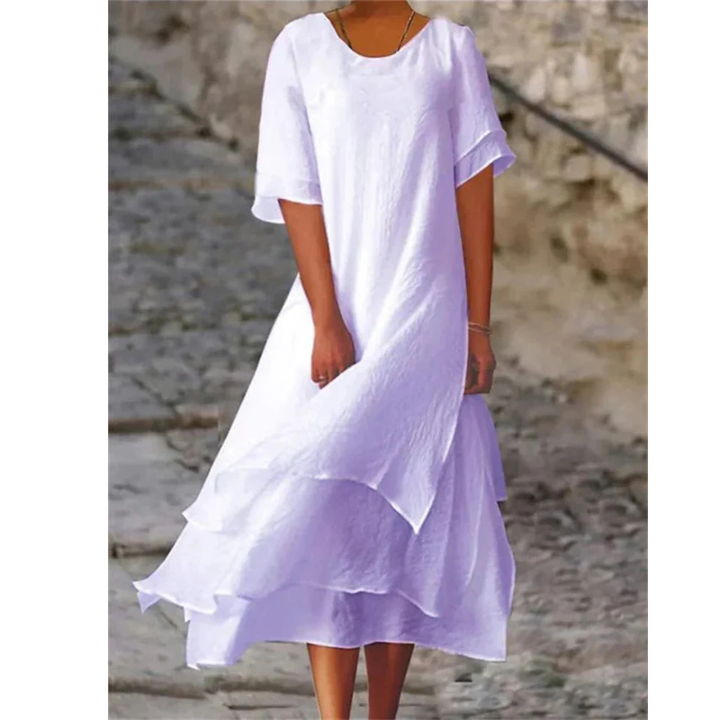 Robe Superposée Fluide | Col Rond et Manches Courtes | Idéale pour un confort aérien