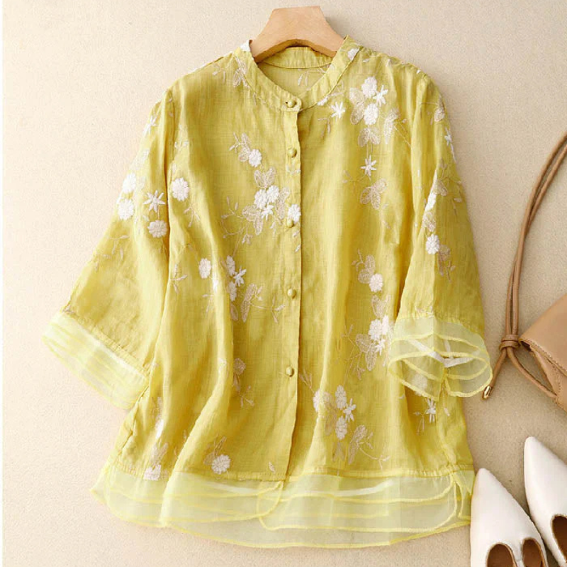 Blouse Femme Manches 3/4 Boutonnée | Coupe Décontractée, Style Romantique Chic