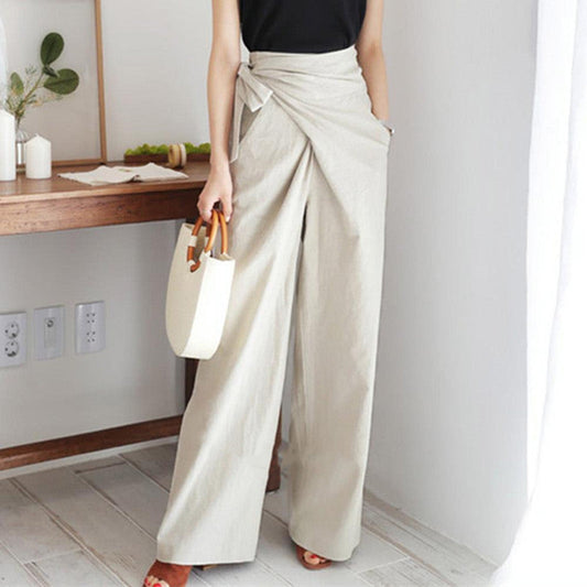Pantalon Lin | Taille Haute & Nouage | Léger et Fluide | Idéal pour escapades estivales