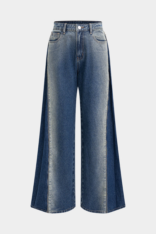 Jean Large | Denim Bicolore | Taille Haute | Idéal pour urban adventures