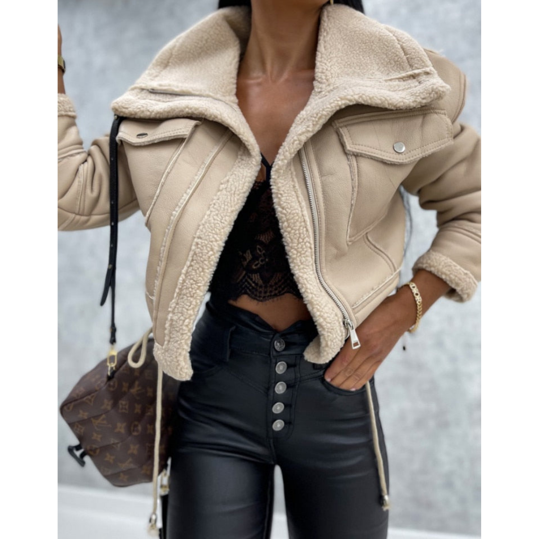 Veste Aviateur Courte en Fausse Fourrure et Similicuir pour Femme | Chaleur Biker-Chic