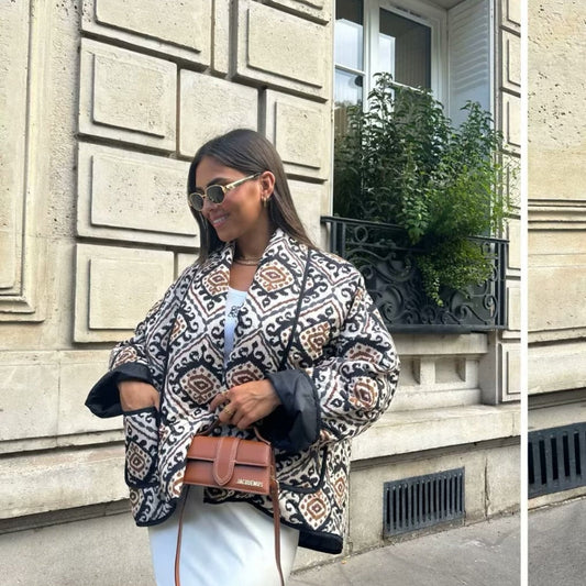 Veste courte imprimée | Veste matelassée graphique | Parfaite pour un look urbain en automne