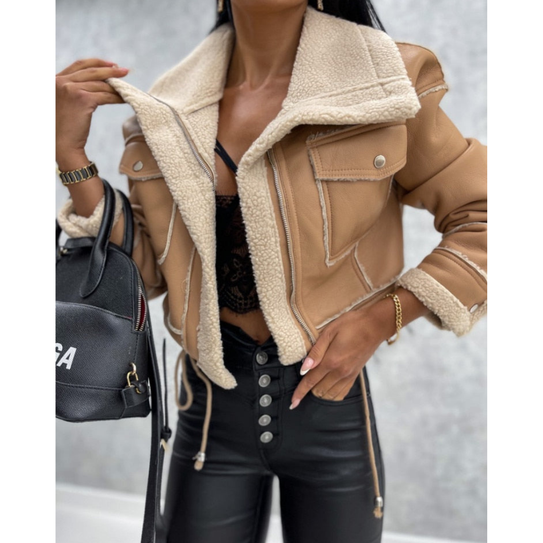 Veste Aviateur Courte en Fausse Fourrure et Similicuir pour Femme | Chaleur Biker-Chic