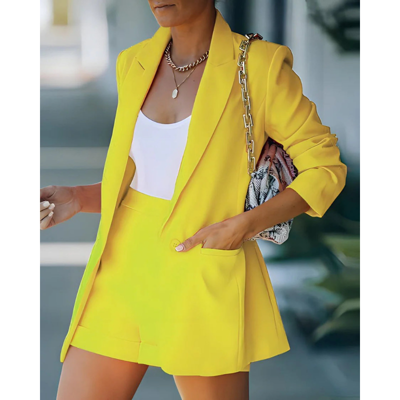 Ensemble Tailleur 2 Pièces | Blazer Droit Short Élégant | Chic Estival Décontracté