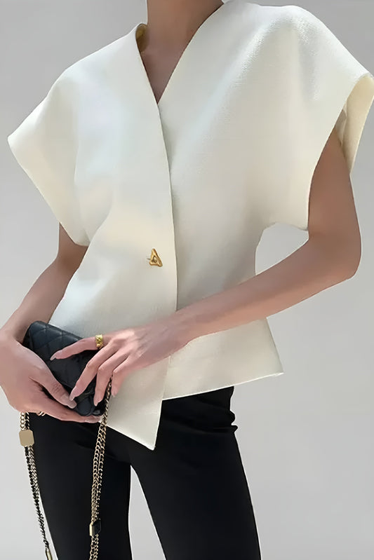 Top Cache-Cœur | Tweed Texturé | Coupe Asymétrique | Parfait pour bureau et déjeuners