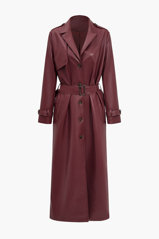 Trench Long Effet Cuir | Élégant et Audacieux | Parfait pour la Mi-Saison et les Looks Chic Urbains