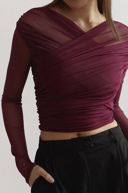 Top drapé | Tulle transparent | Élégance de soirée | Parfait pour dîner ou événement chic