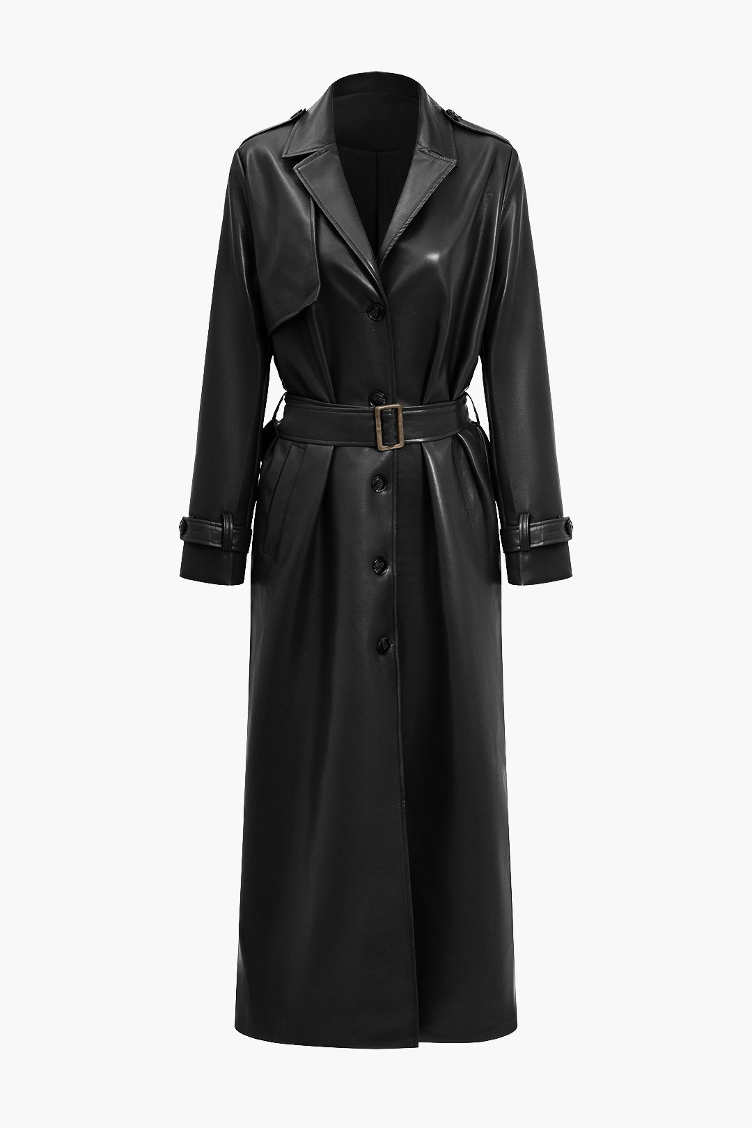 Trench Long Effet Cuir | Élégant et Audacieux | Parfait pour la Mi-Saison et les Looks Chic Urbains
