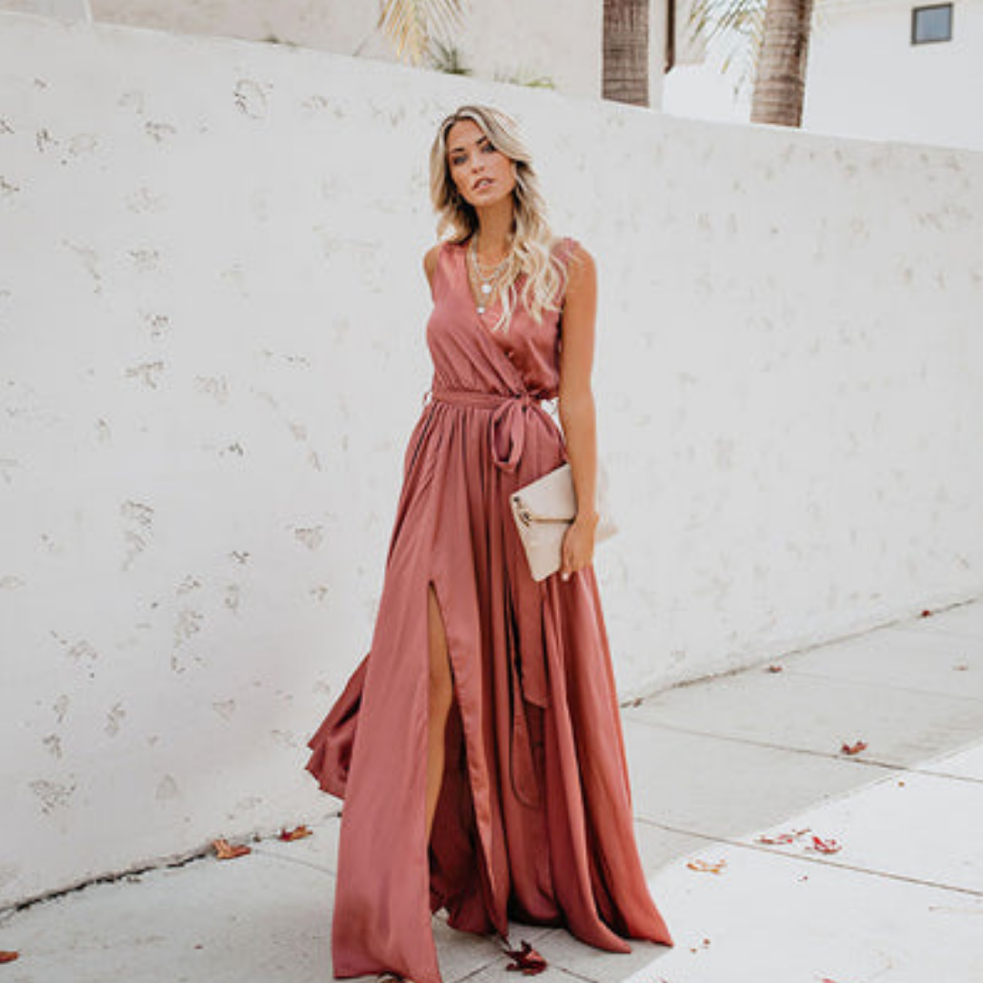 Robe Longue Satinée Élégante | Fendue & Fluide | Mode Soirée Femme